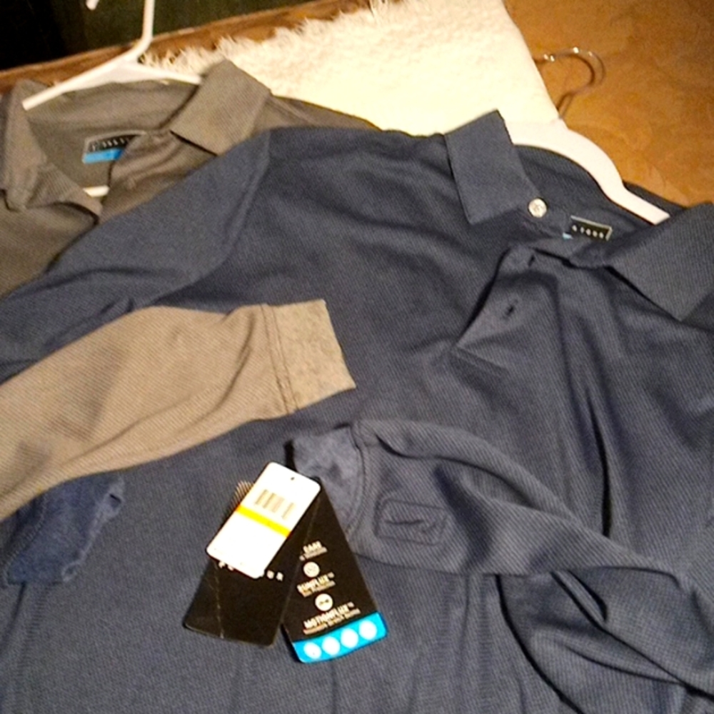 2 NWT PGA  navy blue and grey long-s leeve golf shirts mens smalls